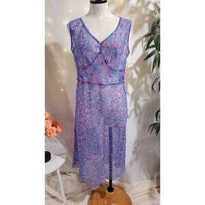 VTG Believe Y2K Sheer Floral Babydoll Midi Dress Size 10 Fairy Whimsy Romance